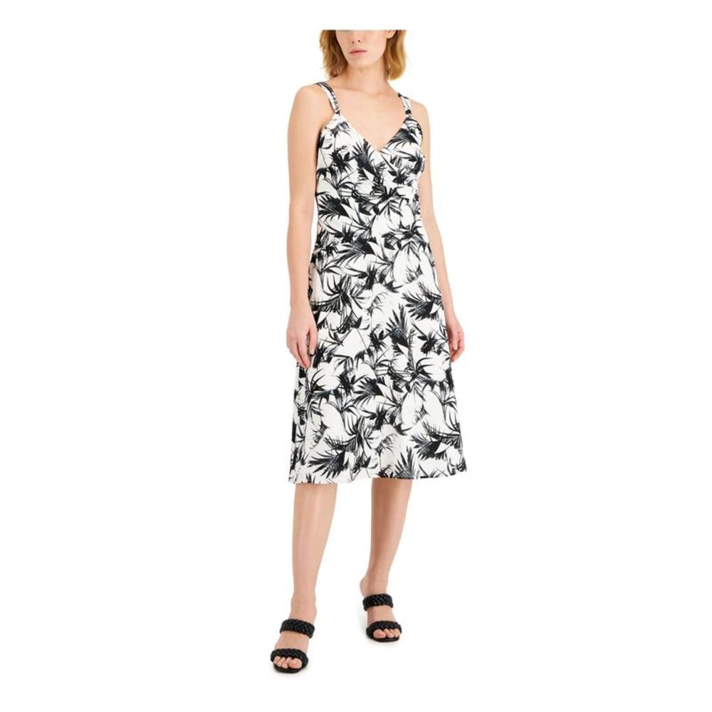 DONNA KARAN Womens White Lined Pullover Sleeveless Fit + Flare Dress 12